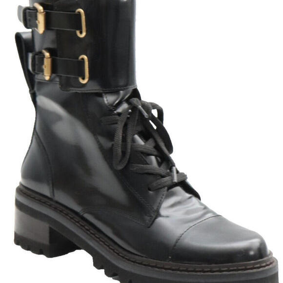 See by Chloe Women Size 37 Black Mallory Combat Ankle Boot Leather Biker $890 - Picture 5 of 13